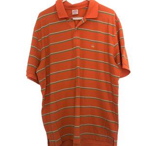 Brooks Brothers 1818 Polo Shirt Mens XL Orange Stripes Performance Short Sleeve